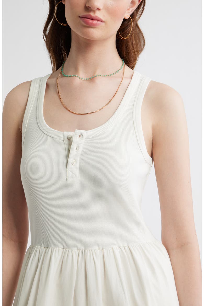 Embroidered Mixed Media Henley Tank Dress, Alternate, color, IVORY EGRET