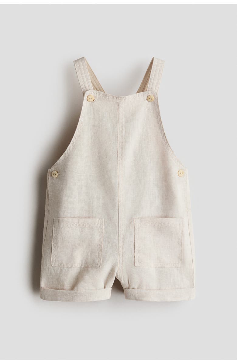 H&M Linen overall shorts, Main, color, Light Beige