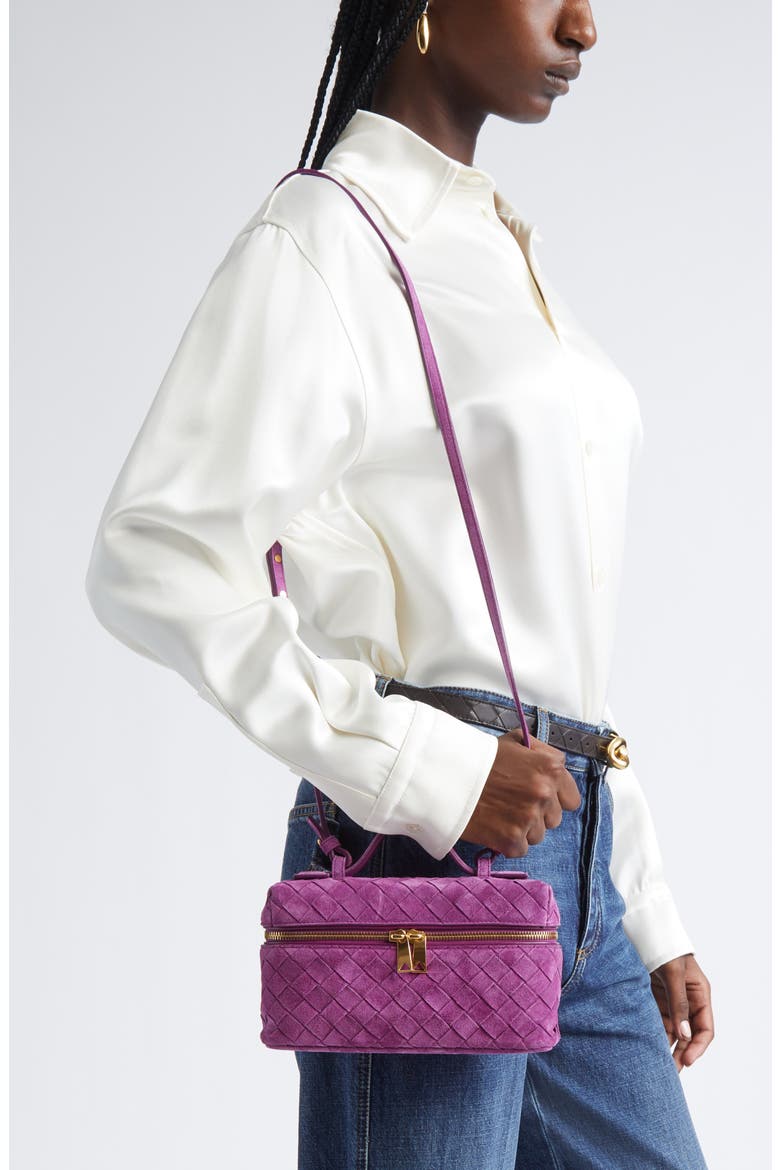 Bang Bang Intrecciato Suede Vanity Case, Alternate, color, 5227 BEETROOT-GOLD