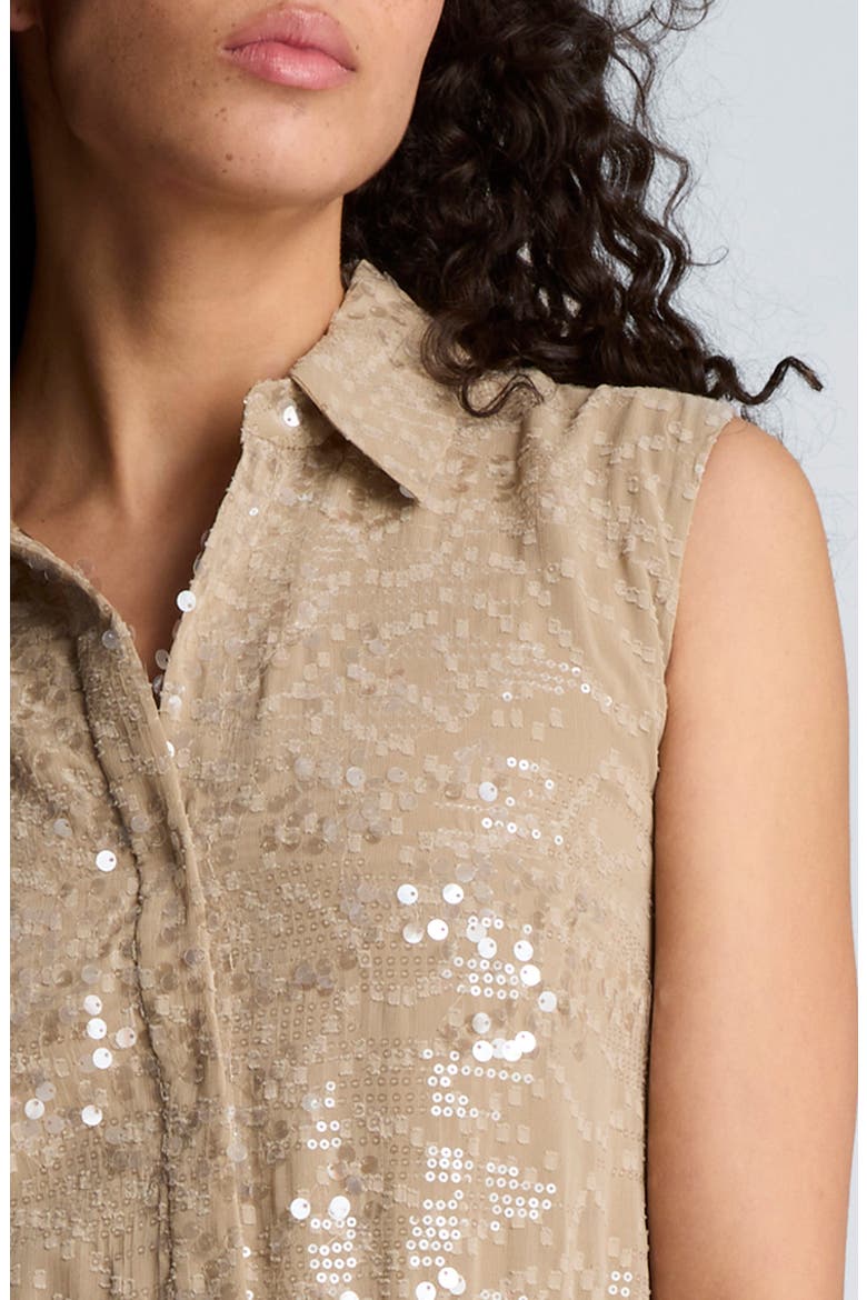 Sequin Sleeveless Midi Shirtdress, Alternate, color, SOFT CAFE