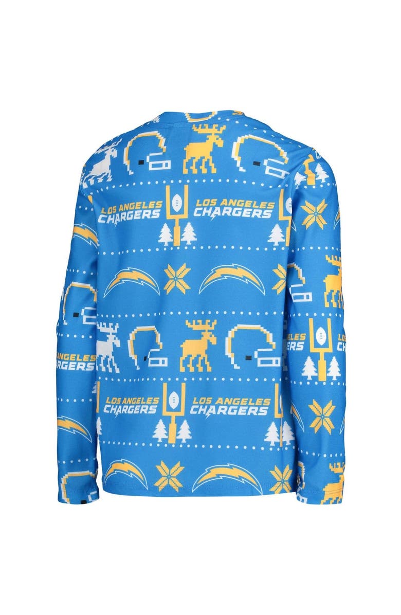 Outerstuff Youth Powder Blue Los Angeles Chargers Logo Allover Print Long Sleeve T-Shirt & Pants Holiday Pajamas Sleep Set, Alternate, color, 