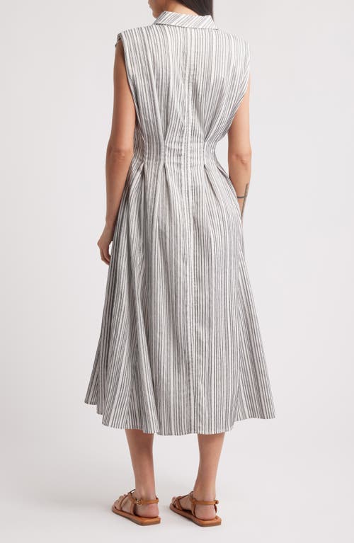 Zoe And Claire Stripe Sleeveless Shirtdress In White/black