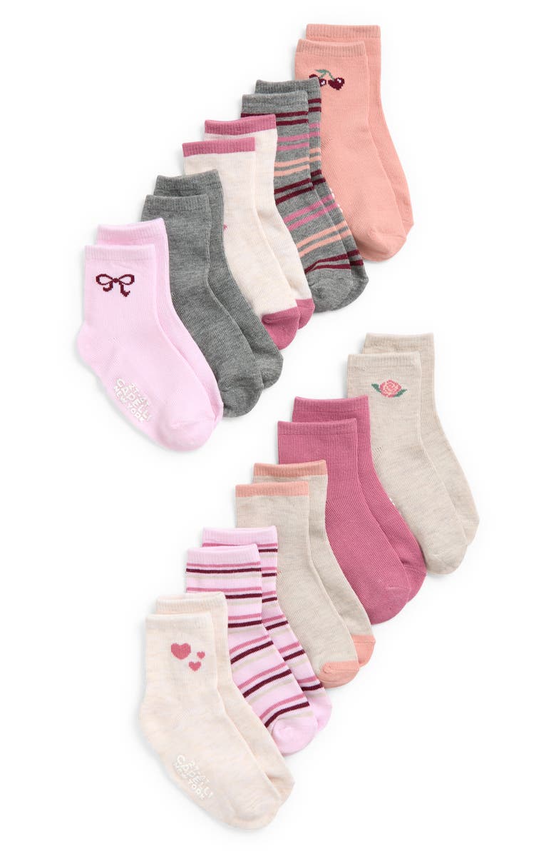 Capelli New York Kids' Hearts & Bows Assorted 10-Pack Gripper Crew Socks, Main, color, Pink Multi Combo