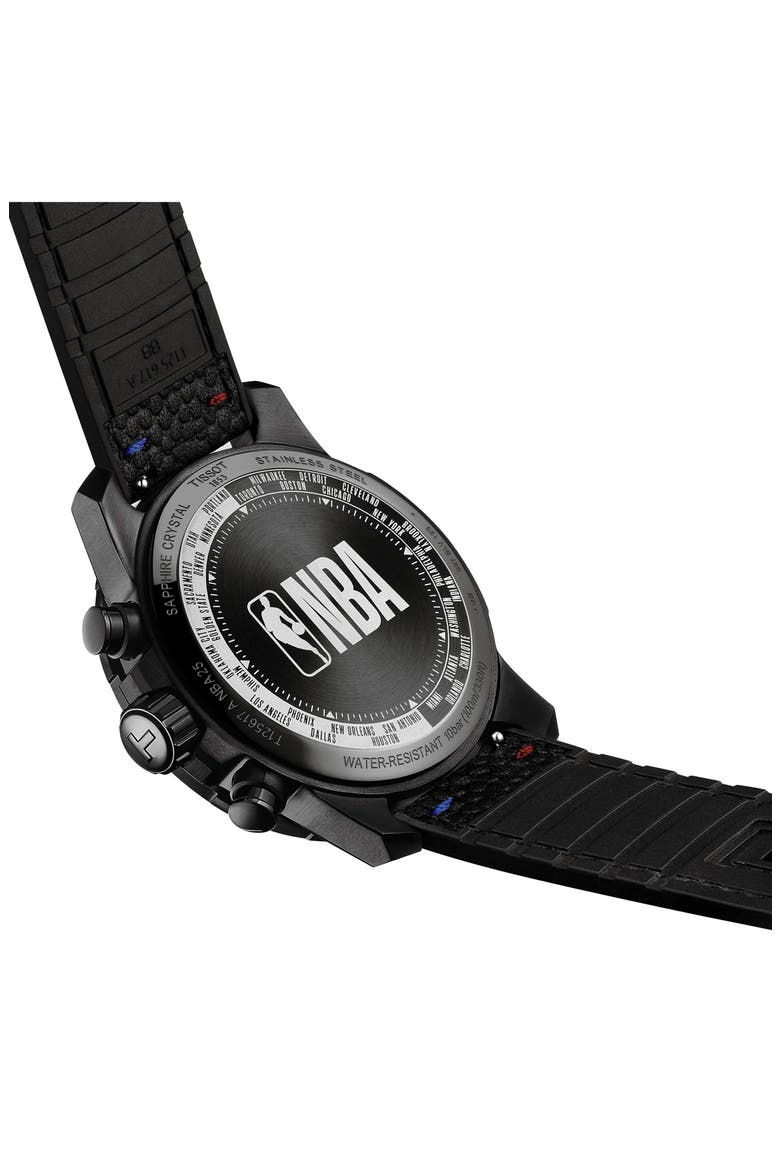 Supersport NBA Special Edition Chronograph Leather Strap Watch, 45.5mm, Alternate, color, BLACK