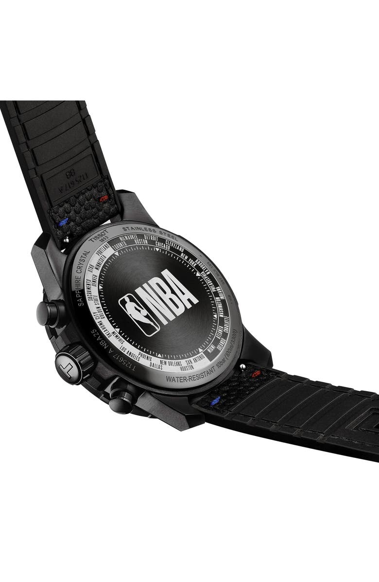 Tissot Supersport NBA Special Edition Chronograph Leather Strap Watch, 45.5mm, Alternate, color, Black