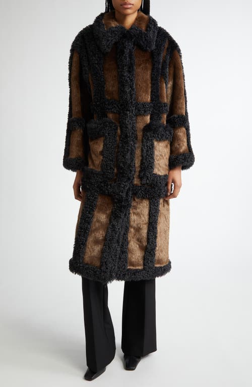 Stand Studio Hayden Oversize Faux Fur Coat in Light Brown/Black 