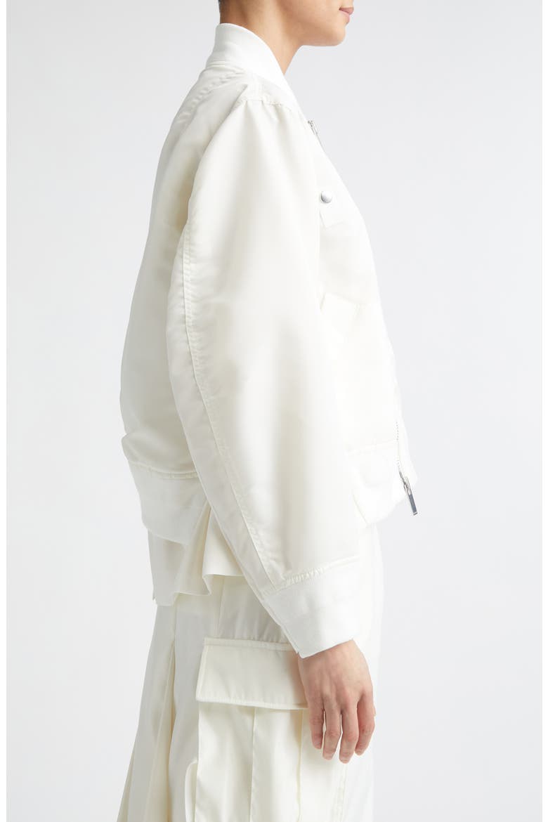 Mixed Media Nylon Twill & Wool Bomber Jacket, Alternate, color, OFF WHITE