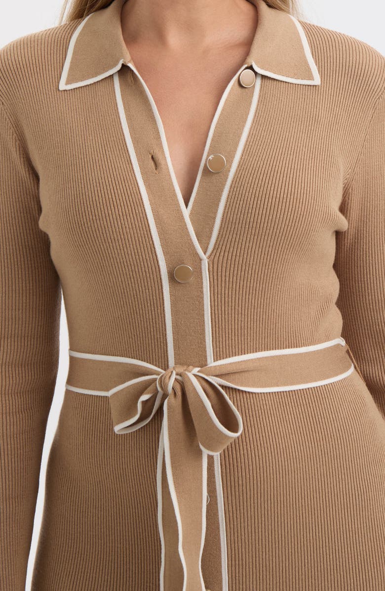 Ellen Tracy Tipped Long Sleeve Shirtdress, Alternate, color, Camel