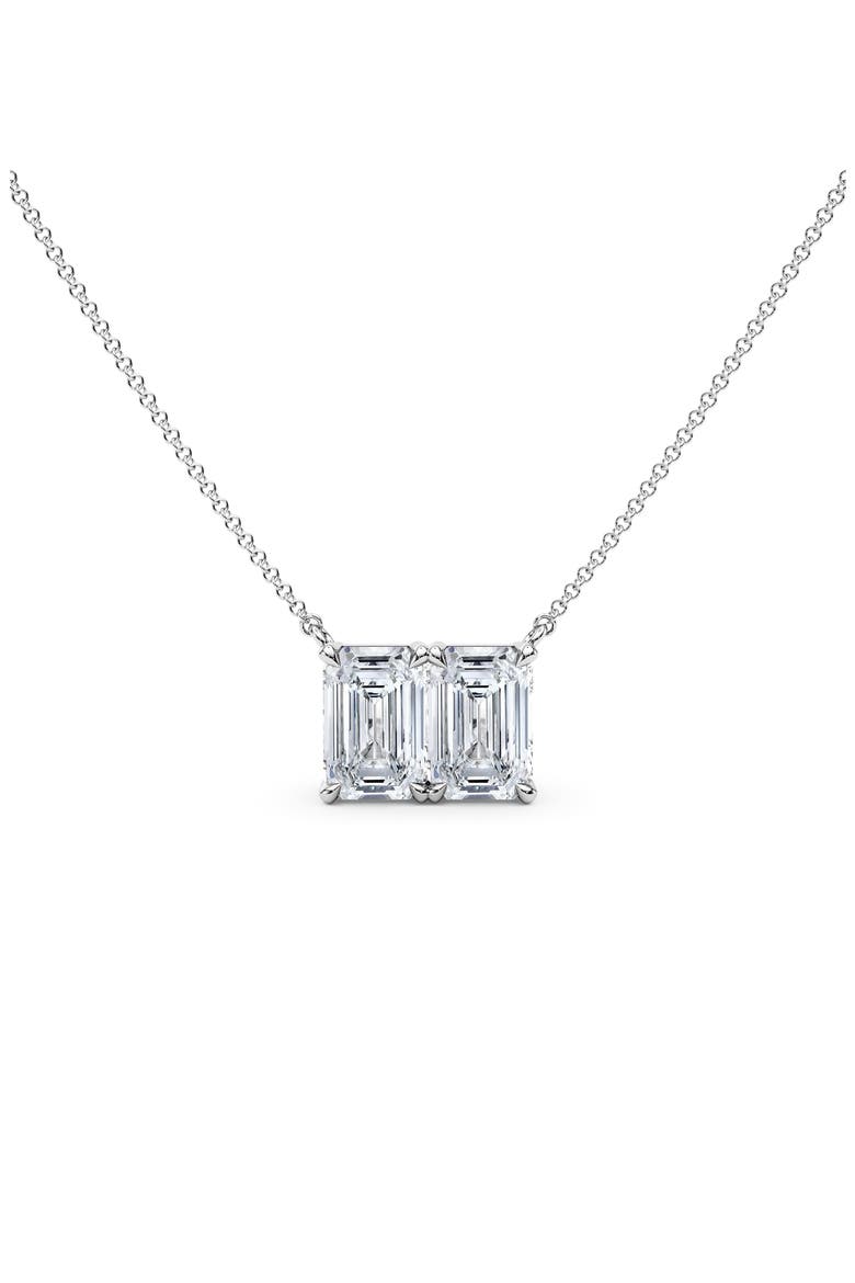 Lab Grown Diamond Twin Emerald Cut Pendant Necklace, Main, color, 18K WHITE GOLD