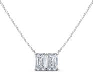 HauteCarat Lab Grown Diamond Twin Emerald Cut Pendant Necklace