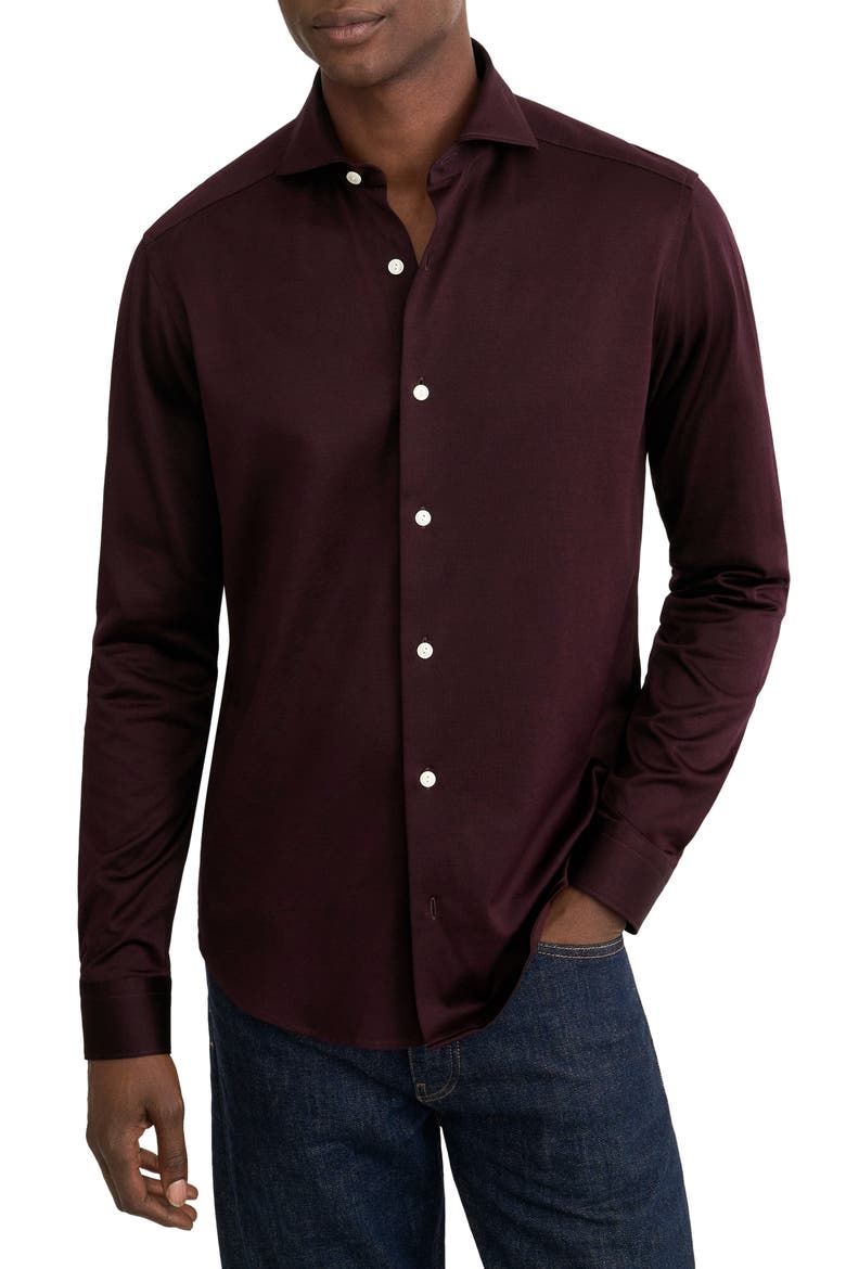 Contemporary Fit Filo di Scozia Cotton Jacquard Shirt, Main, color, MEDIUM RED