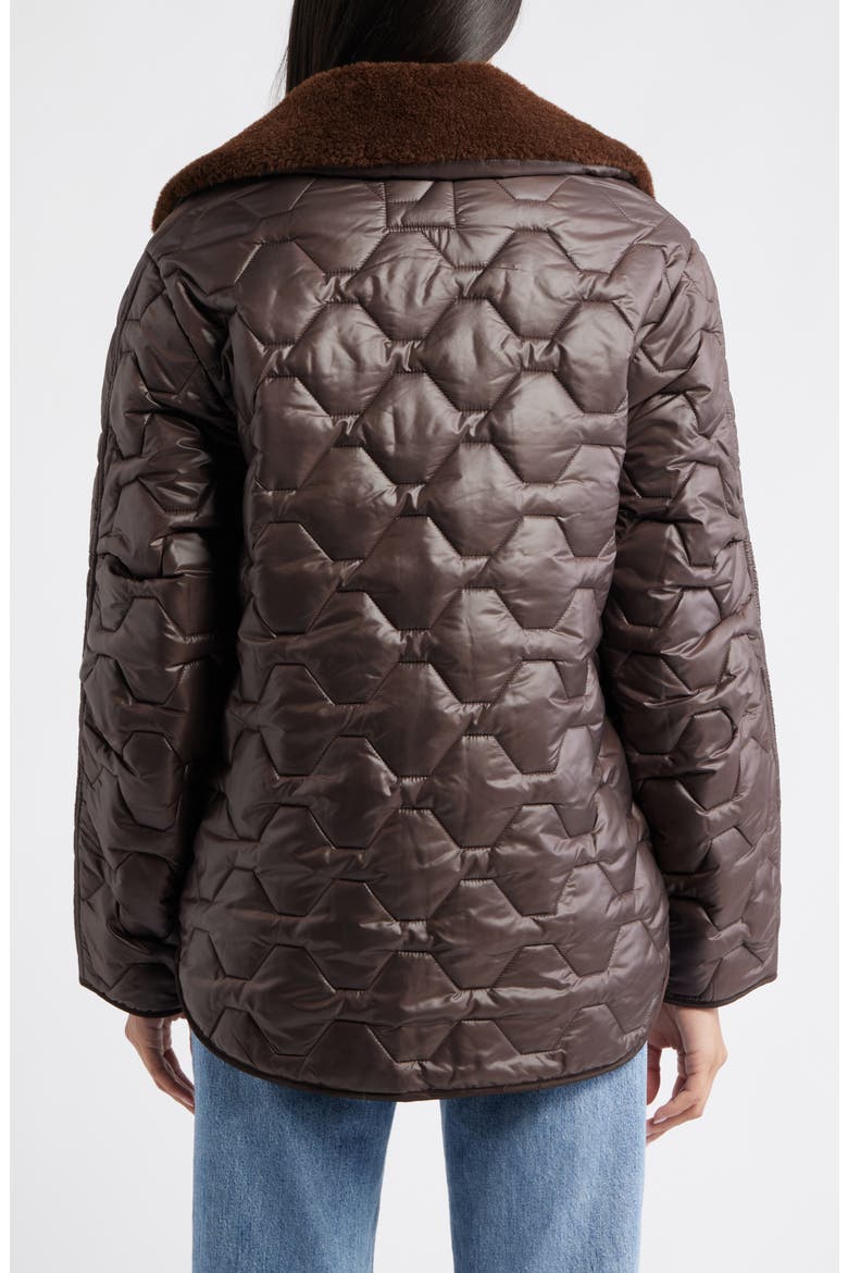 Wide Hexagon Quilted Coat with Removable Faux Fur Collar, Alternate, color, CHOCOLATE