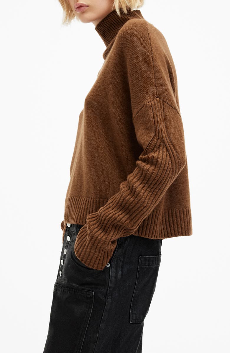 AllSaints Ines Cashmere & Wool Turtleneck Sweater, Alternate, color, Sugar Brown