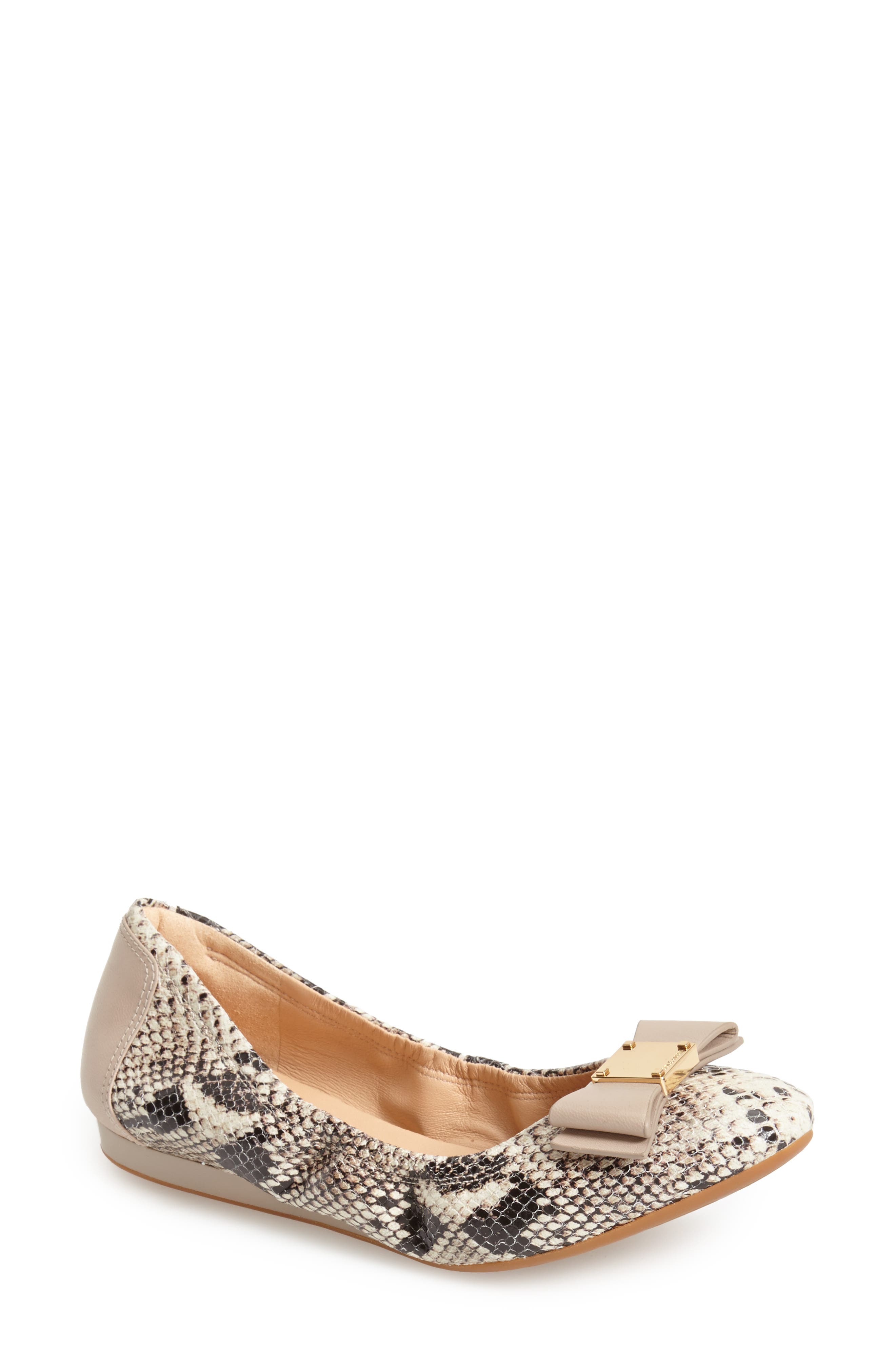 'Tali' Bow Ballet Flat, Main, color, NATURAL ROCCIA SNAKE PRINT