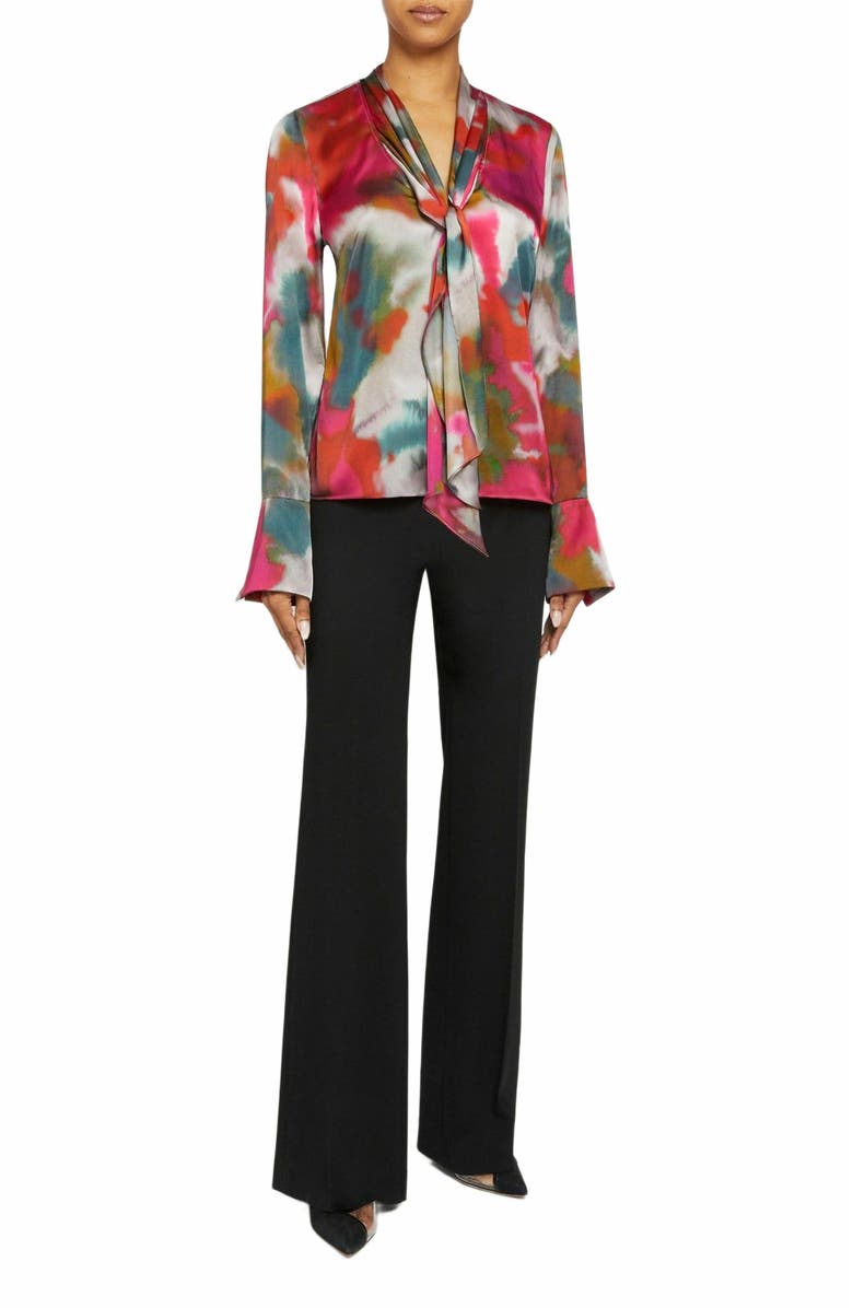 Santorelli AMANDA Long Sleeve Print Blouse with Drop Neck Tie, Alternate, color,