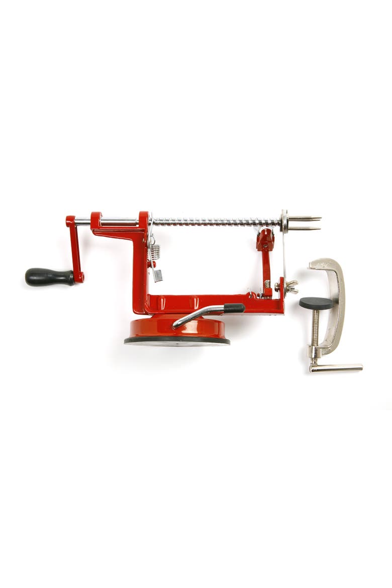 Apple-Master Parer, Slicer & Corer With Vacuum Base and Clamp for Rough Surfaces, Main, color, Red
