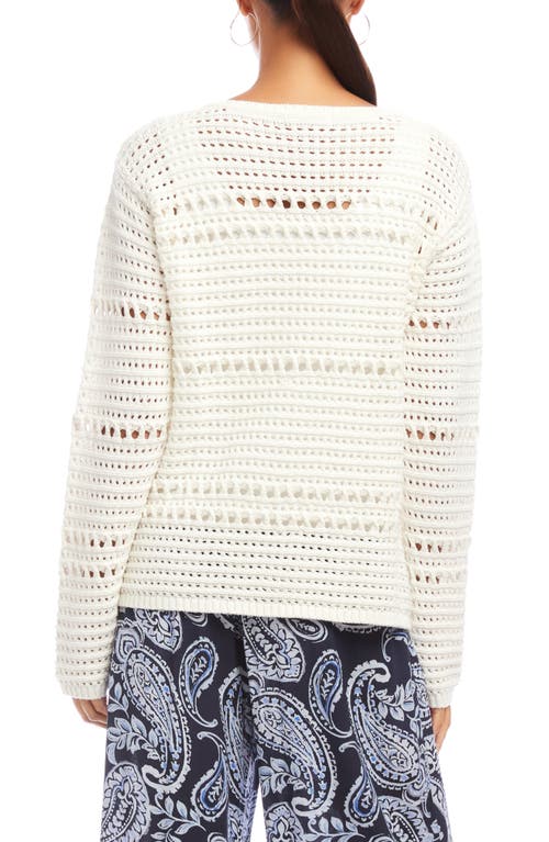 Shop Karen Kane Open Stitch Boat Neck Cotton Sweater In Off White