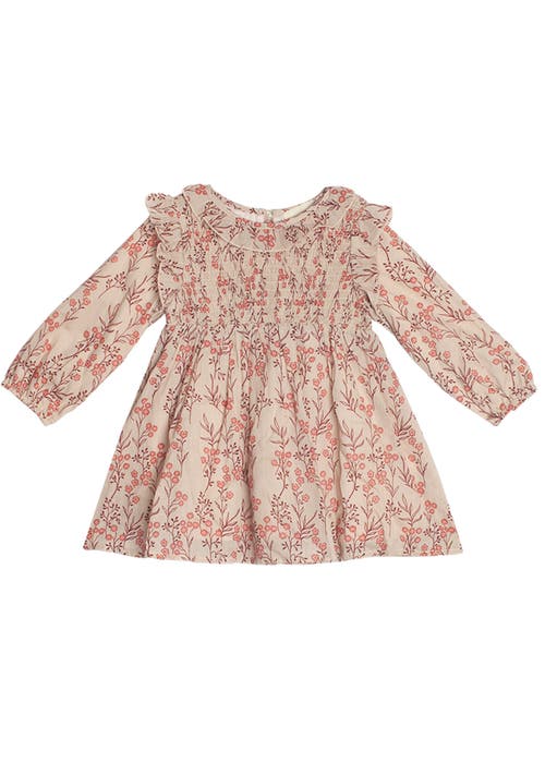 Mabel + Honey Babies' Autumn Floral Tan Long Sleeve Dress In Pink