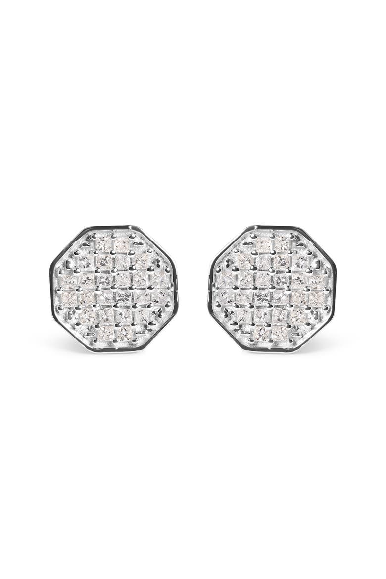 10K White Gold 7/8 Cttw Princess Diamond Composite Octagon Shaped Stud Earrings, Main, color, White
