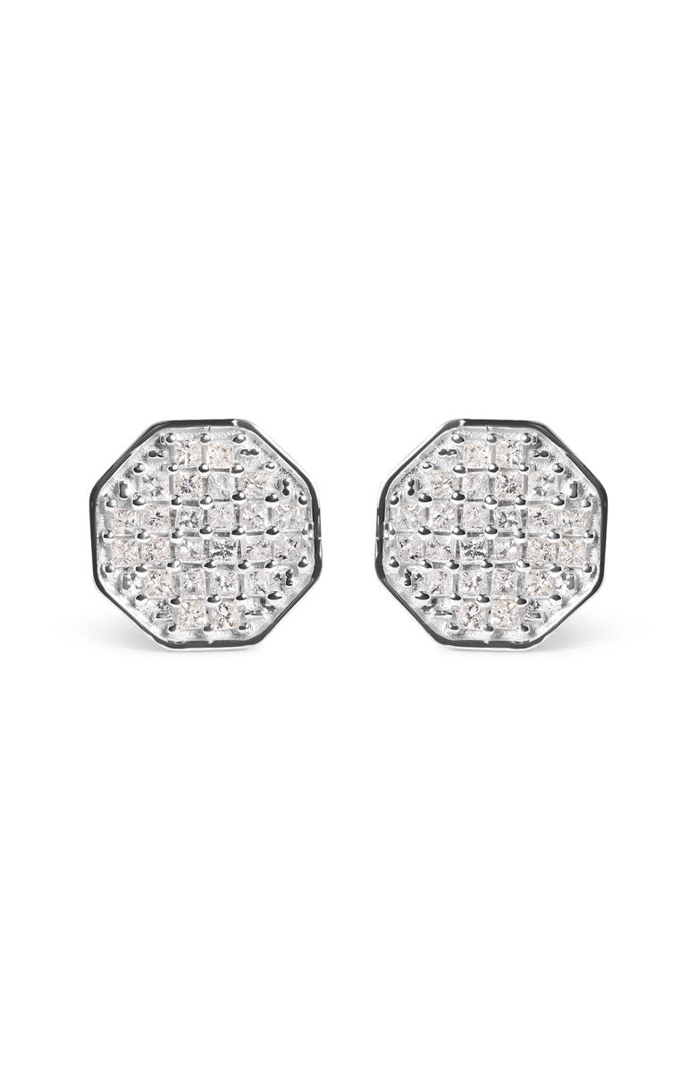 Haus of Brilliance 10K White Gold 7/8 Cttw Princess Diamond Composite Octagon Shaped Stud Earrings, Main, color, White
