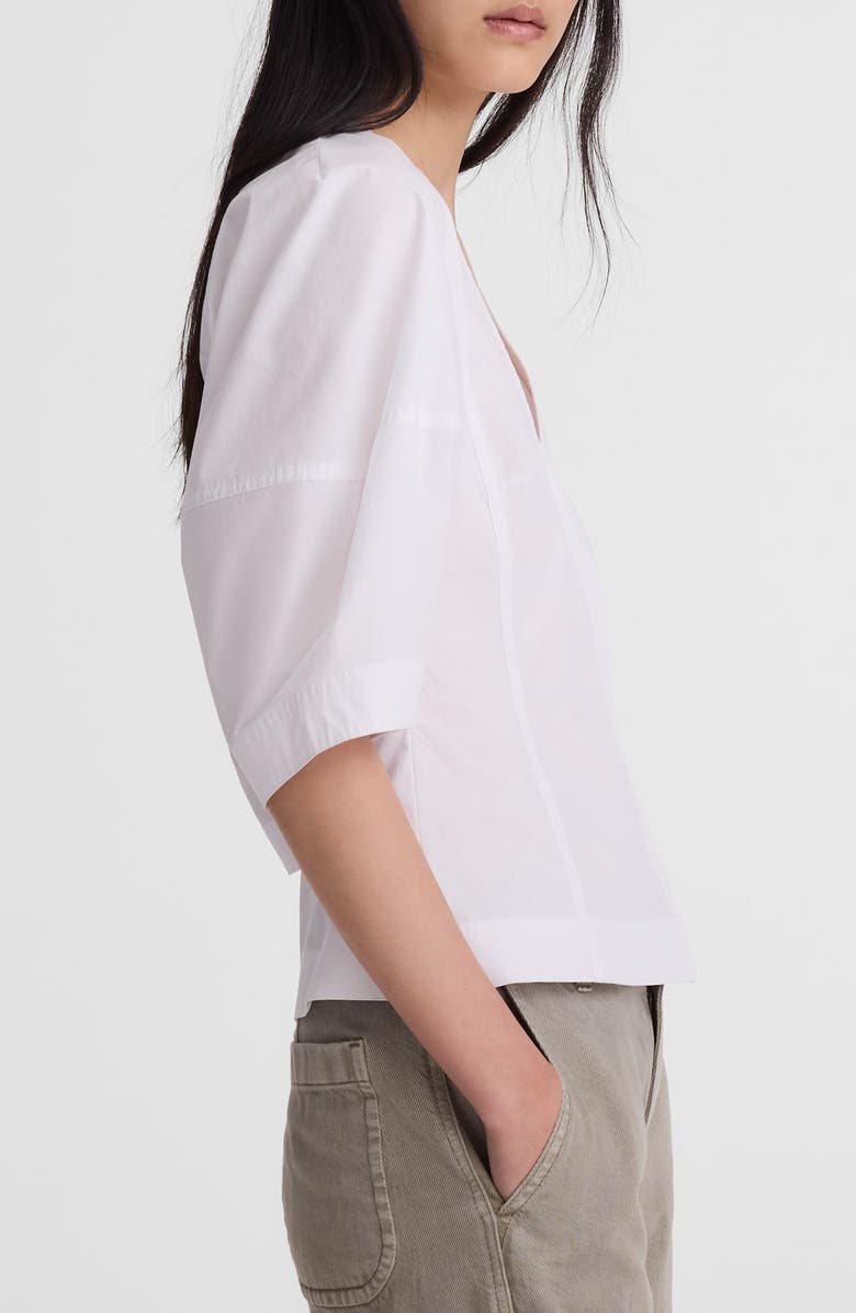 Madewell Sculptural V-Neck Cotton Poplin Top, Alternate, color, White