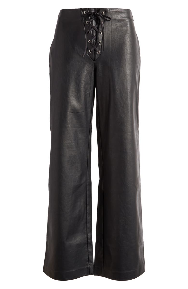 Mistress Rocks Faux Leather Flare Pants, Alternate, color, 