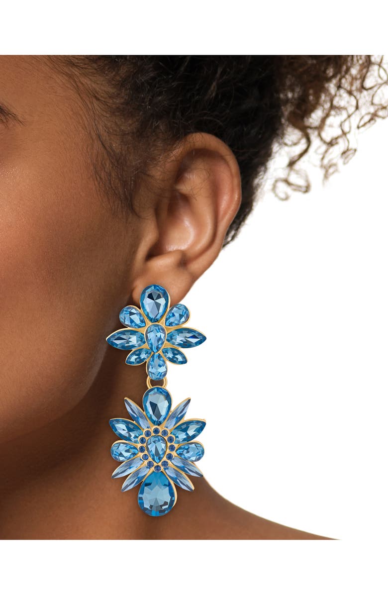 JARDIN Crysal Flower Drop Earrings, Alternate, color, Blue/ Gold