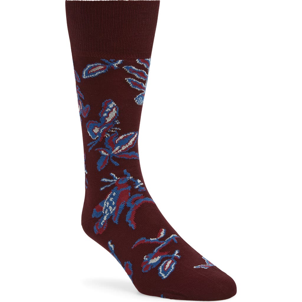 Paul Smith Bohemia Insect Pattern Cotton Blend Dress Socks In Burgundy