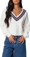 EDIKTED Lauryl Stripe V-Neck Sweater