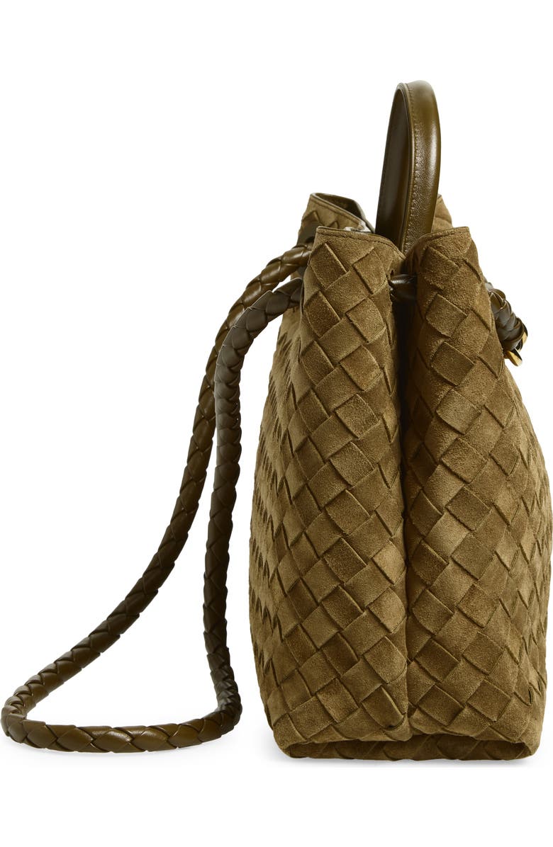 Bottega Veneta Medium Andiamo Intrecciato Suede Shoulder Bag, Alternate, color, Mud