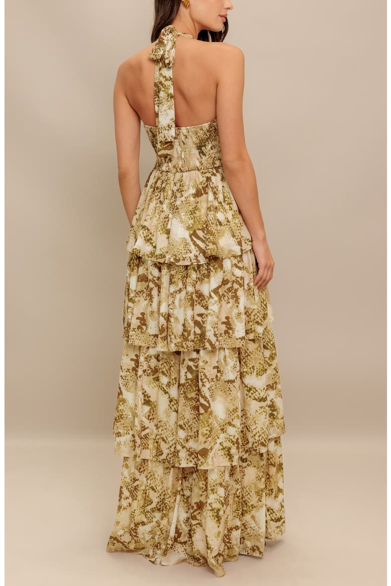 Abstract Print Tiered Maxi Dress, Alternate, color, TAUPE