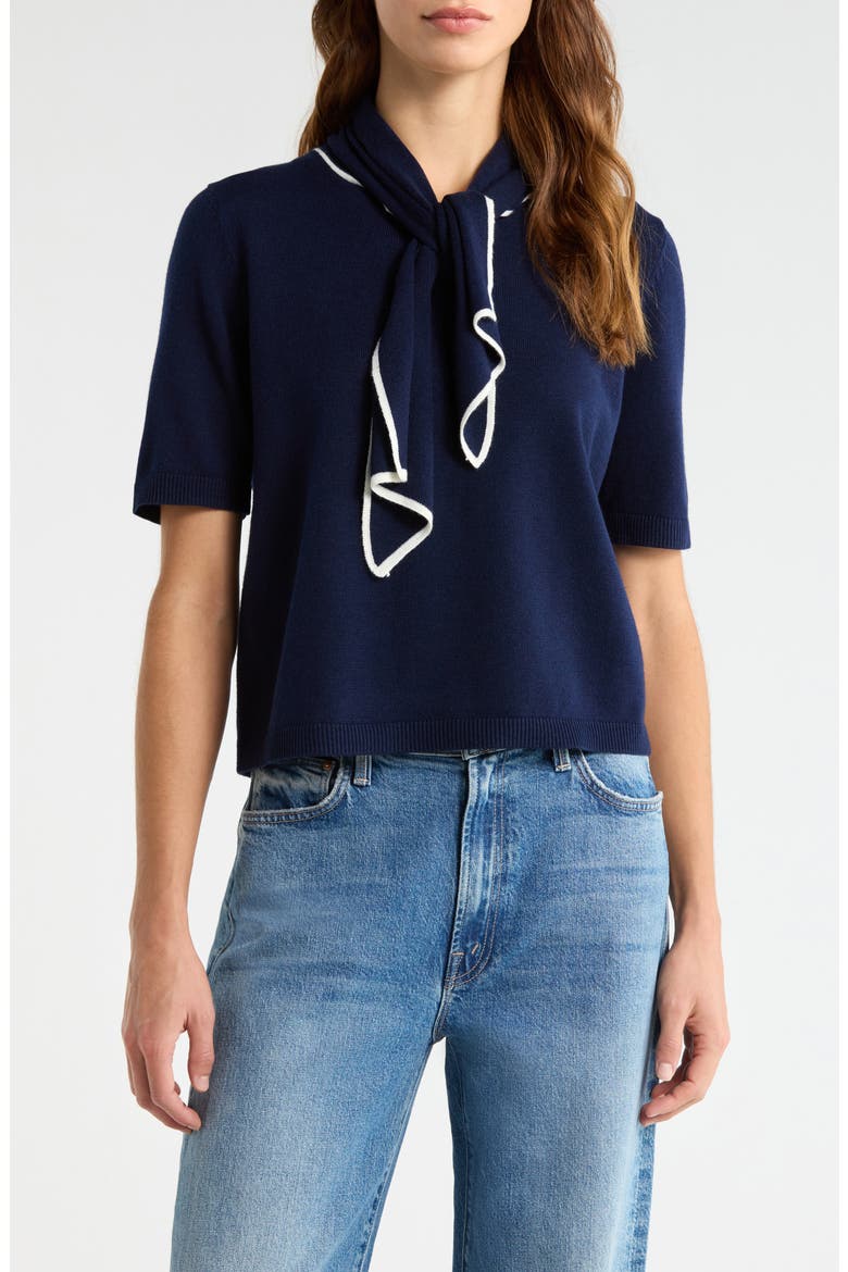 Tipped Tie Neck Sweater, Main, color, CLASSIC NAVY