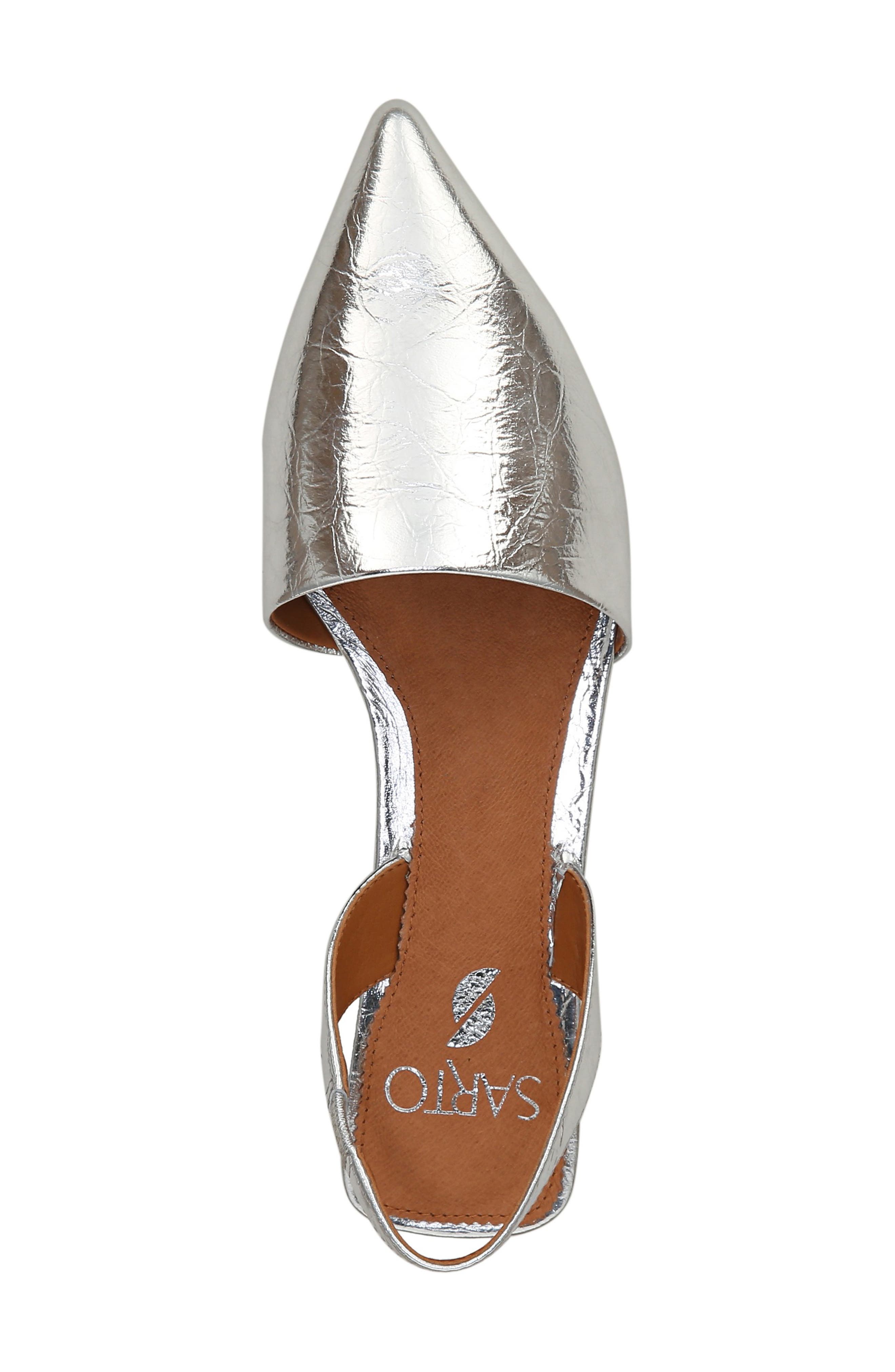 Pointed Toe Slingback Flat, Alternate, color, SILVER LEATHER