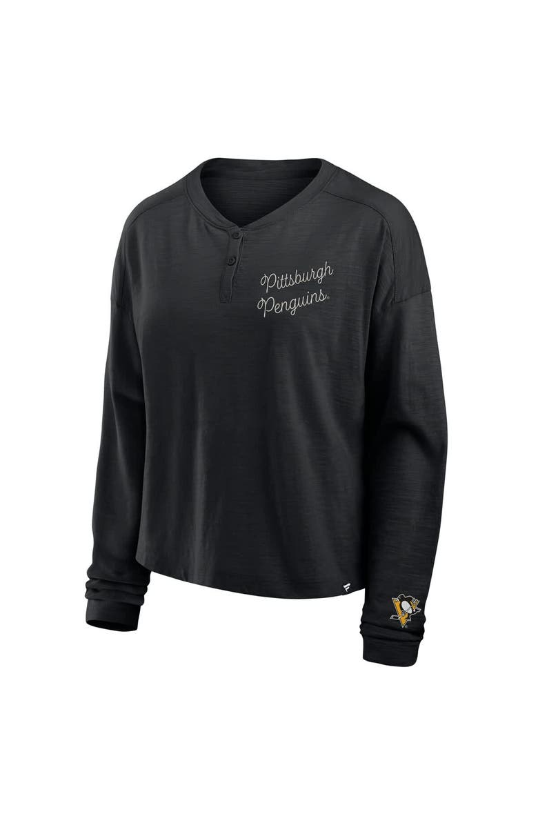 FANATICS Women's Fanatics Black Pittsburgh Penguins Oversized All Out Effort Long Sleeve Henley T-Shirt, Alternate, color, Black