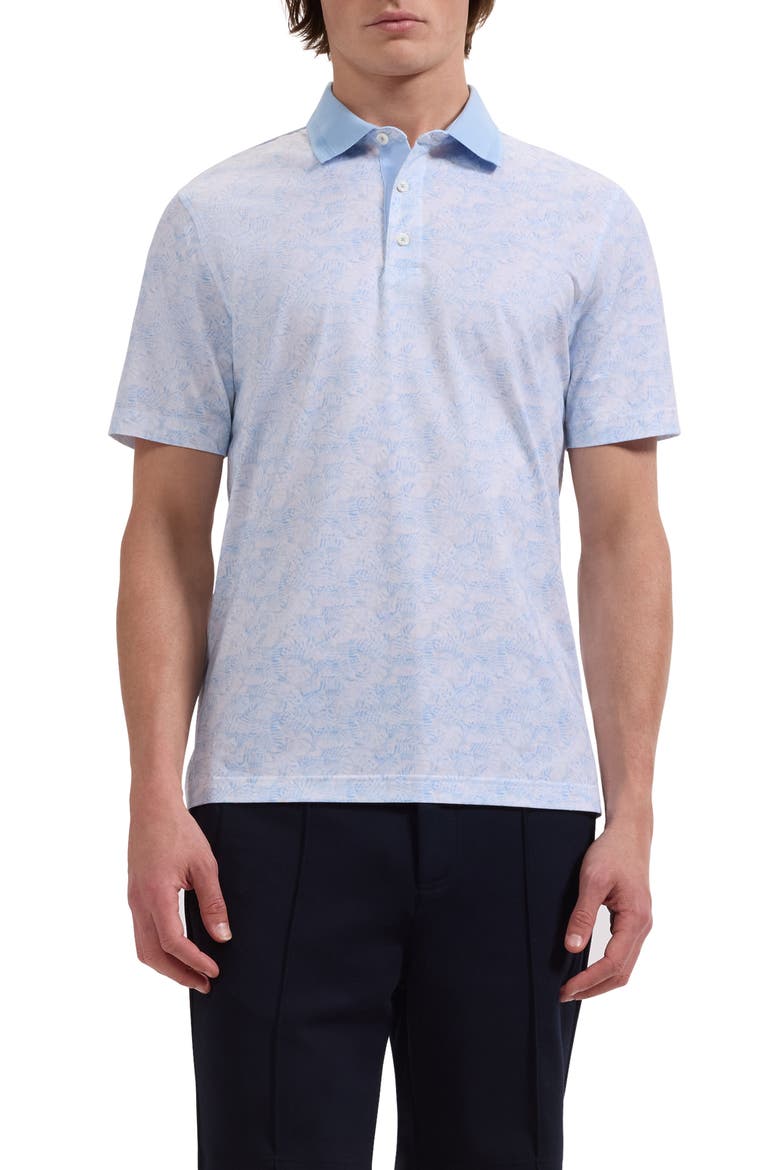 Valerian OoohCotton® Tropical Leaf Print Polo, Main, color, BALTIC
