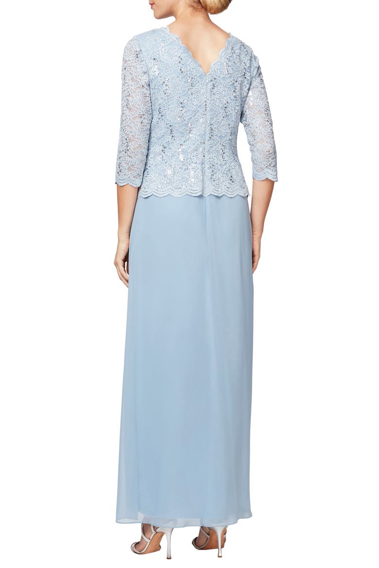 Sequin Lace & Chiffon Gown, Alternate, color, SKY BLUE