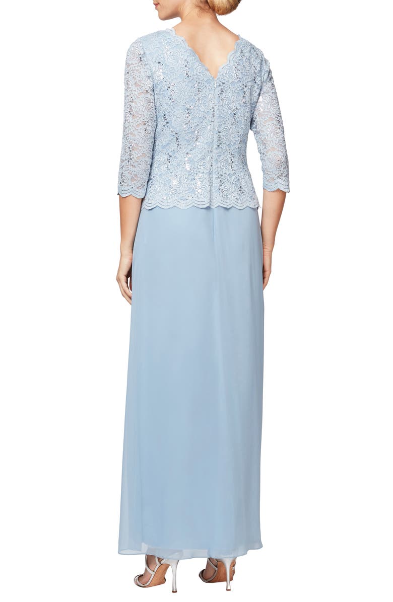 Alex Evenings Sequin Lace & Chiffon Gown, Alternate, color, Skyblue