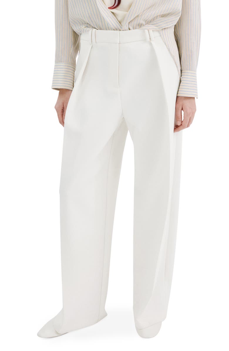 MANGO Pleated Wide Leg Pants, Main, color, White