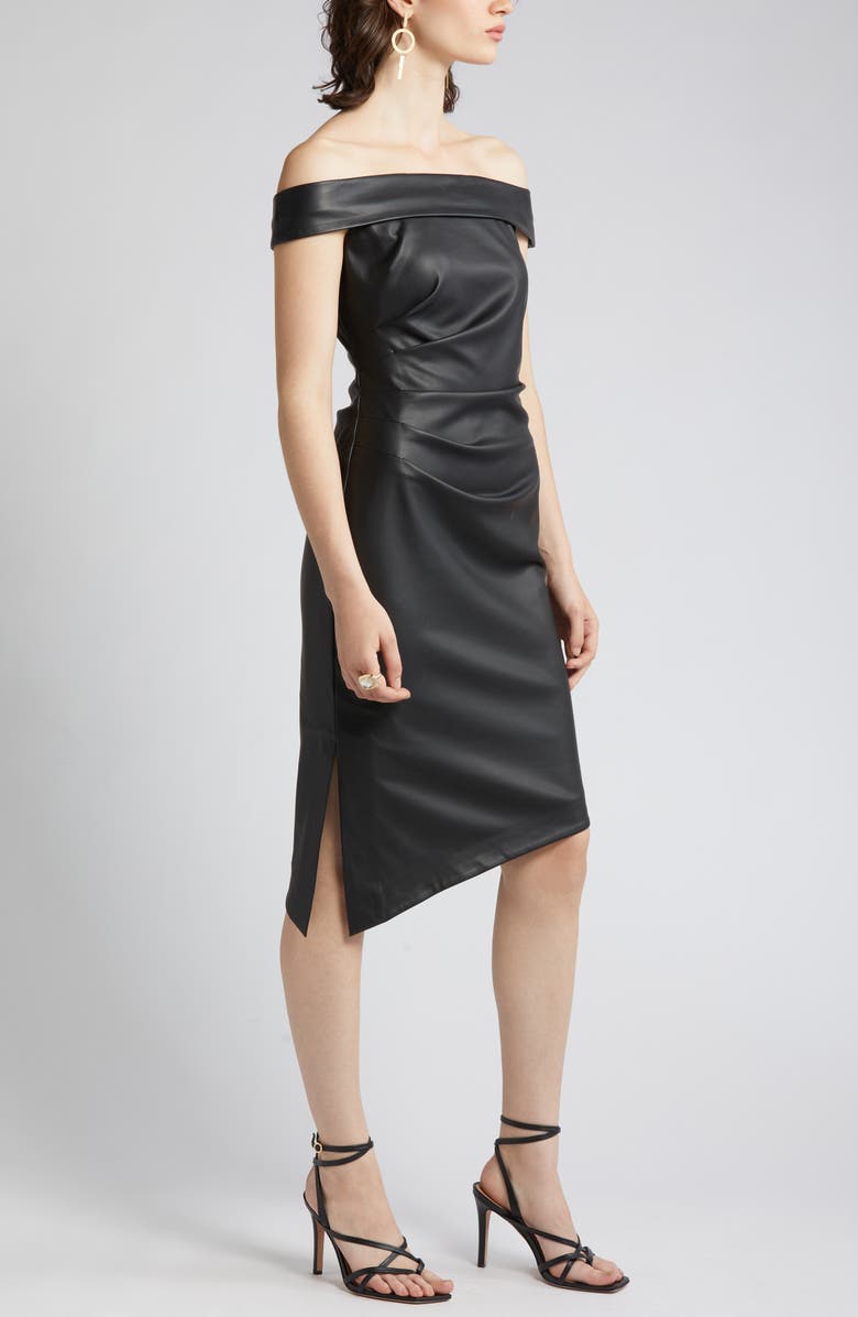 Milly Ally Off the Shoulder Faux Leather Sheath Dress, Alternate, color, 