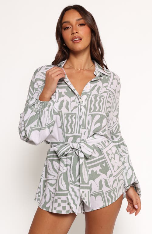 Petal And Pup Petal & Pup Tansy Abstract Print Long Sleeve Romper In White