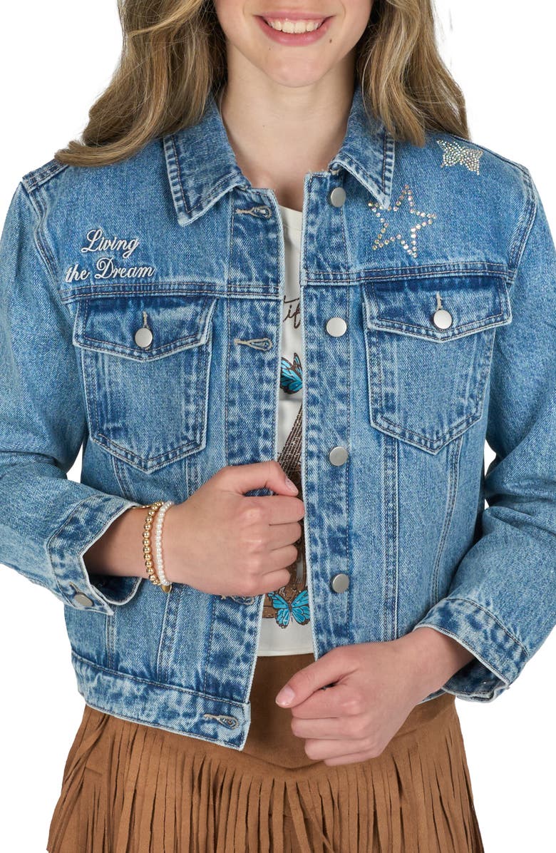Rare Editions Kids' Embellished Denim Jacket, Alternate, color, Blue
