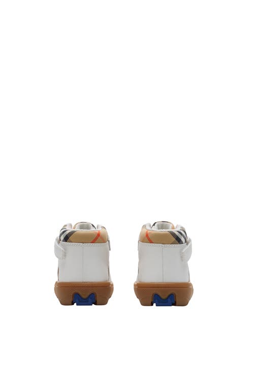 Burberry Check And Leather High-top Sneakers In White
