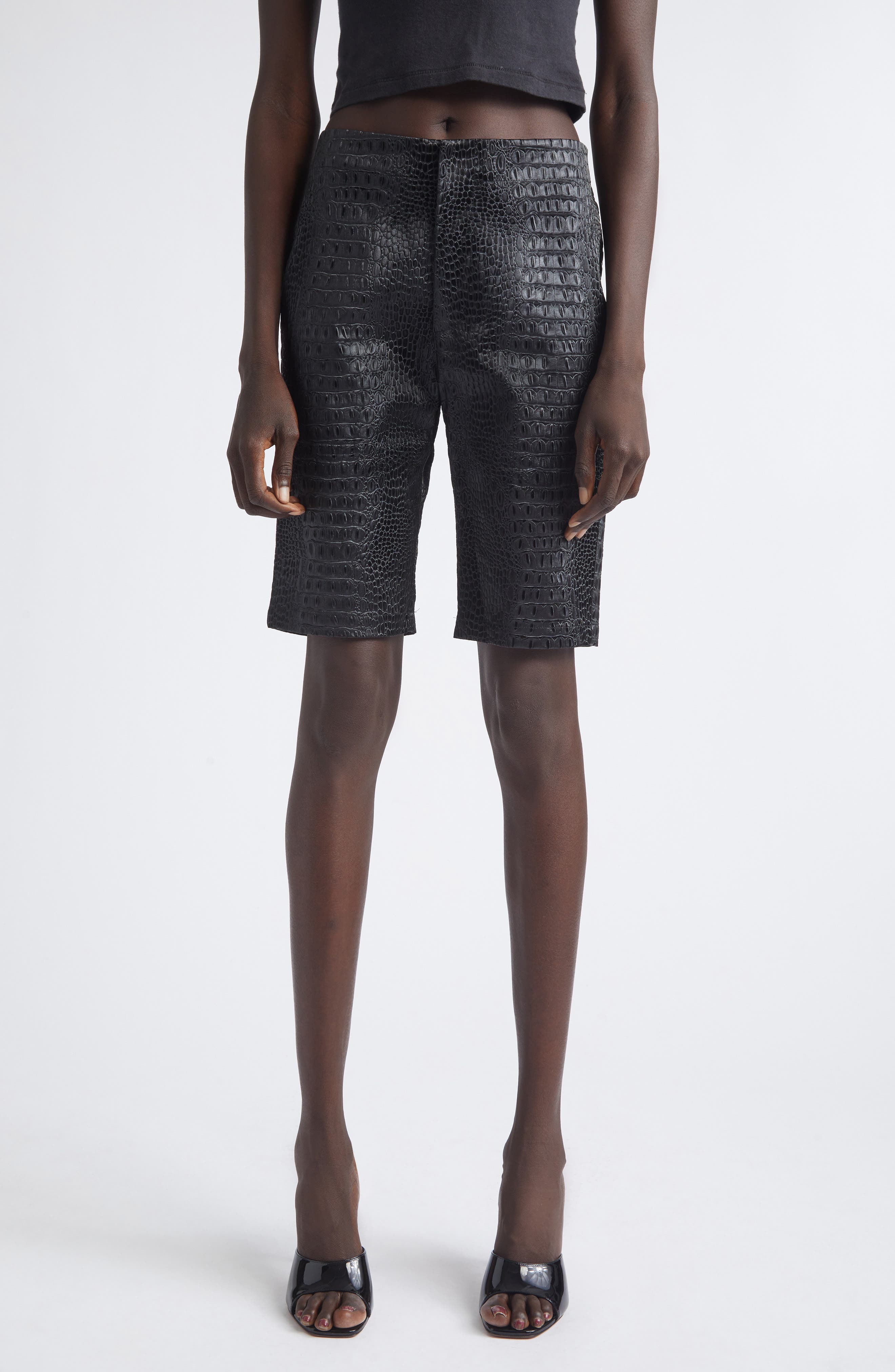 Bella Croc Embossed Faux Leather Bermuda Shorts (Women) | Nordstrom