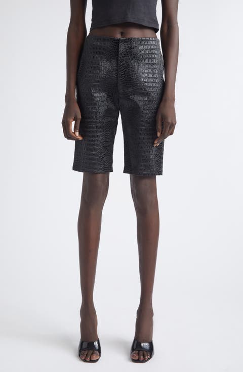 Bella Croc Embossed Faux Leather Bermuda Shorts
