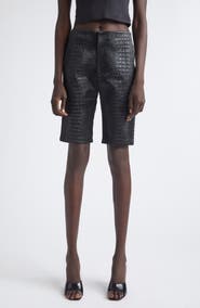 KIM SHUI Bella Croc Embossed Faux Leather Bermuda Shorts