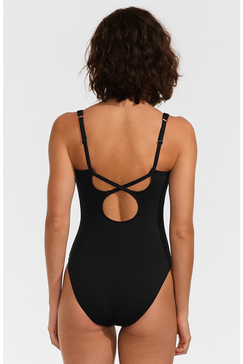 V-Neck High Leg Strappy Back One Piece, Alternate, color, Black