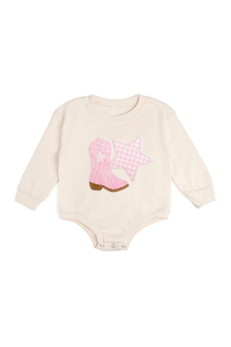 Bandana Cowgirl Patch Western Long Sleeve Romper, Main, color, Natural Heather