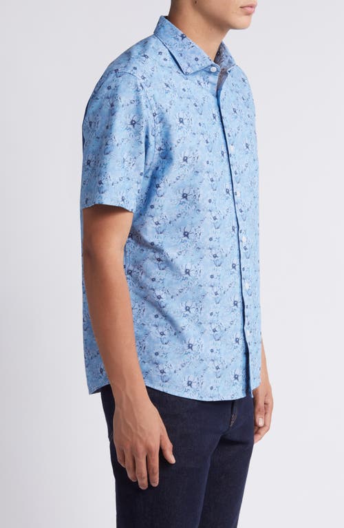 Robert Barakett Gomell Floral Short Sleeve Button-up Shirt In Blue