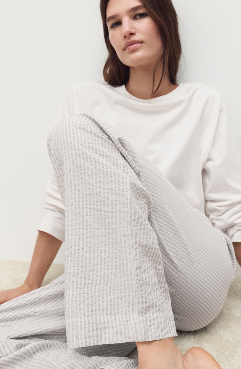 MANGO Cotton Seersucker Pajamas, Alternate, color, Charcoal