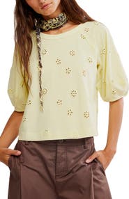 Free People Jessie Eyelet Puff Sleeve Top